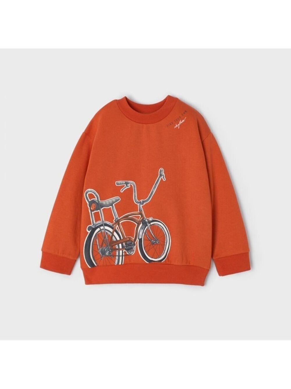 Size 5 Boys Mayoral Vibrant Orange Kids Sweatshirt with Bicycle Design